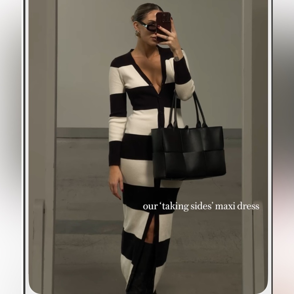 NWT Striped Black and Tan Long Cardigan Dress - Picture 2 of 14